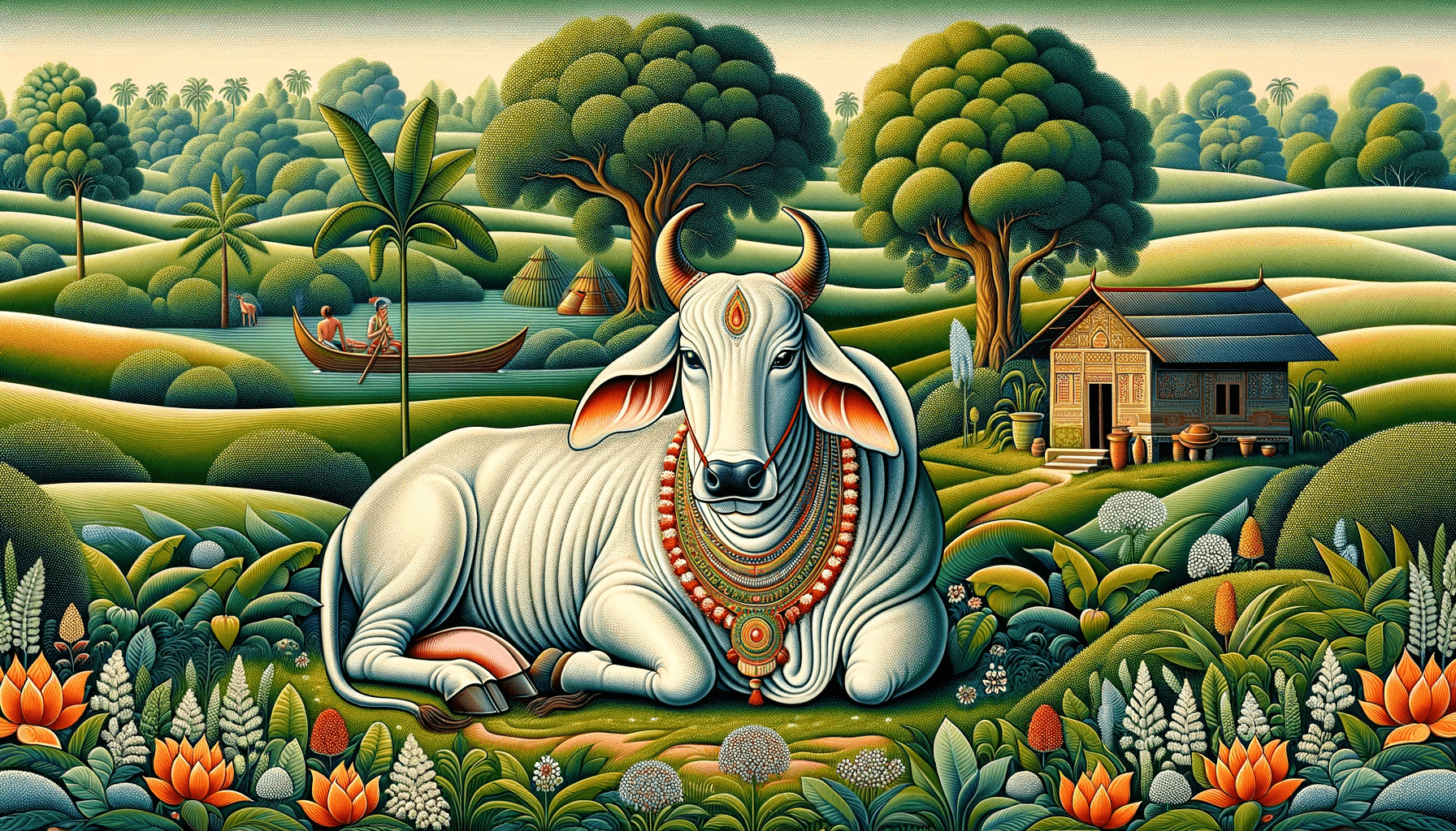 Kalighat painting of Cow: AI in Bengali